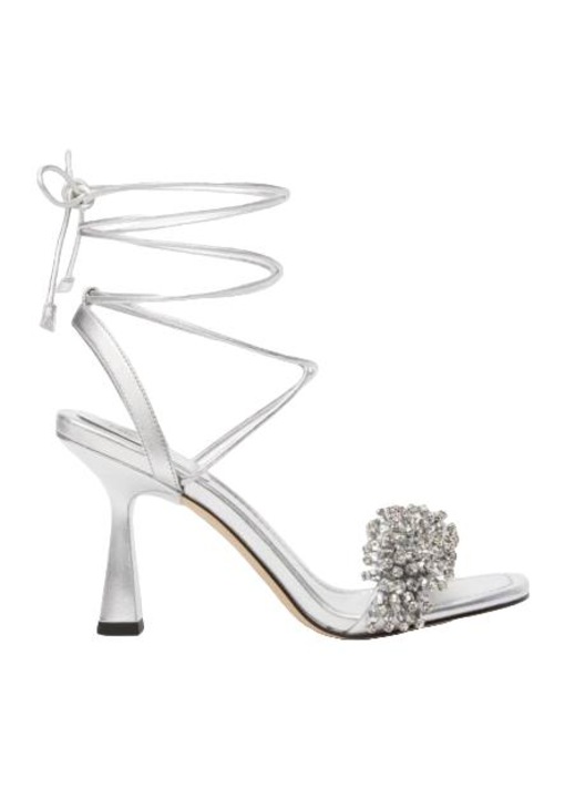 Sandale dama Michael Kors Lucia Stripes, argintiu, piele naturala, toc 10 cm, 36 EU