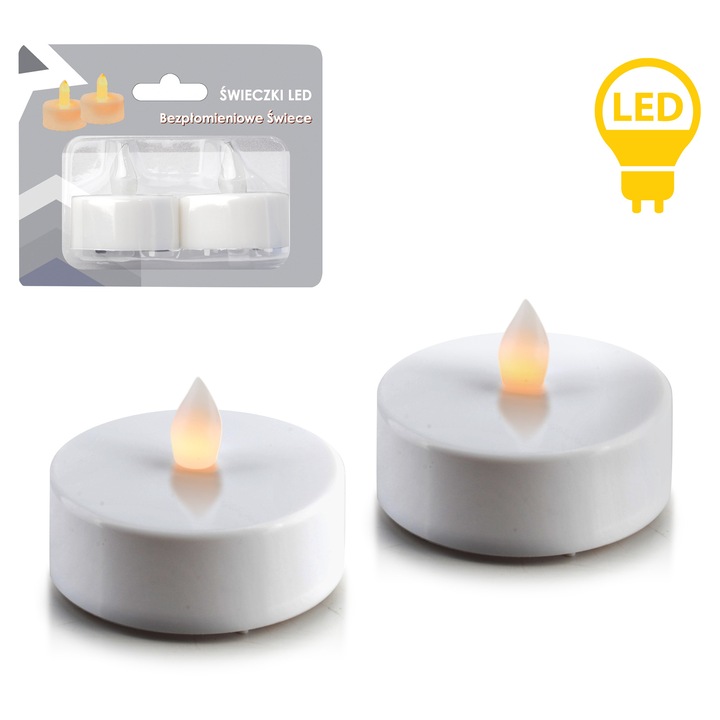 Set 2 lumanari LED Tea-Light Mondex, design elegant, siguranta, alb