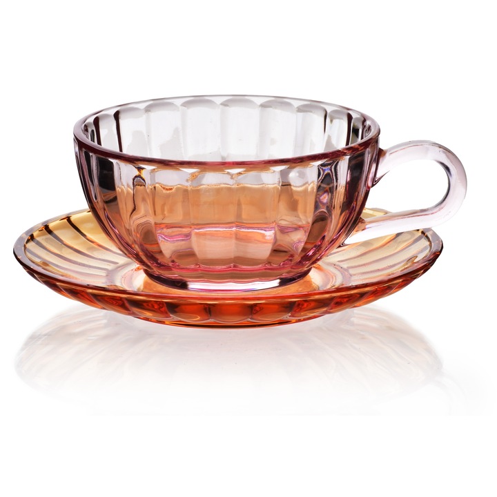 Cana cu farfurie VINI, Affekdesign By Mondex, 210ml, portocalie si roz, 15,50x15,50x7cm