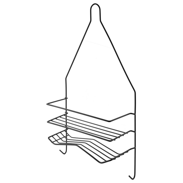 Suport de baie, Bathlab, cu 2 etaje, metal, negru, 25x9x45,5cm