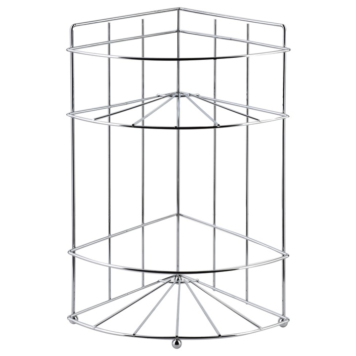 Suport de baie, Bathlab, coltar cu 2 polite, metalic, argintiu, 18,5x14x26cm