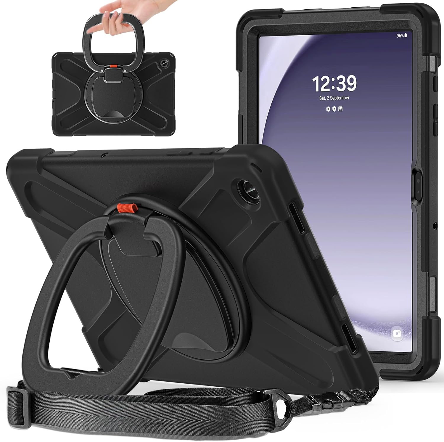 Husa pentru tableta Galaxy Tab A9 8.7" 2023, protectie robusta, suport rotativ 360°, curea de umar, albastru+verde