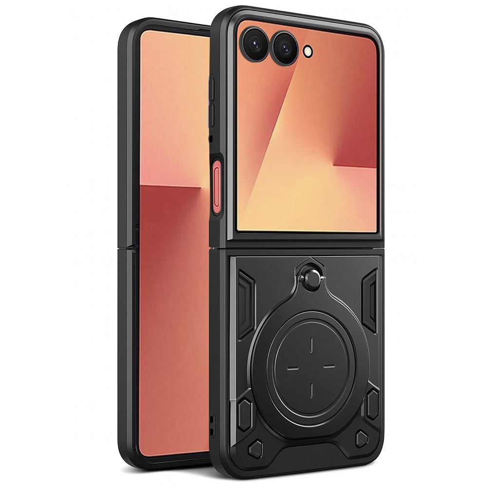 Husa pentru Samsung Galaxy Z Flip 7, CamGuard Pro Kickstand, Inel rotativ, Slider Camera, Antisoc, Protectie Superioara, Negru