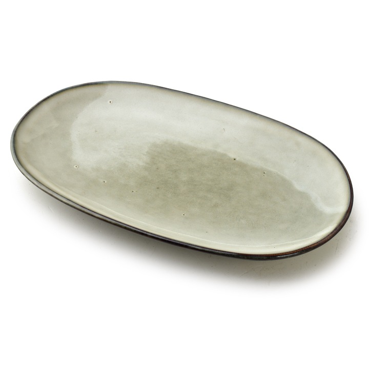 Platou oval Mondex BASIC NATURE, ceramica, design natural, verde, 31x18cm