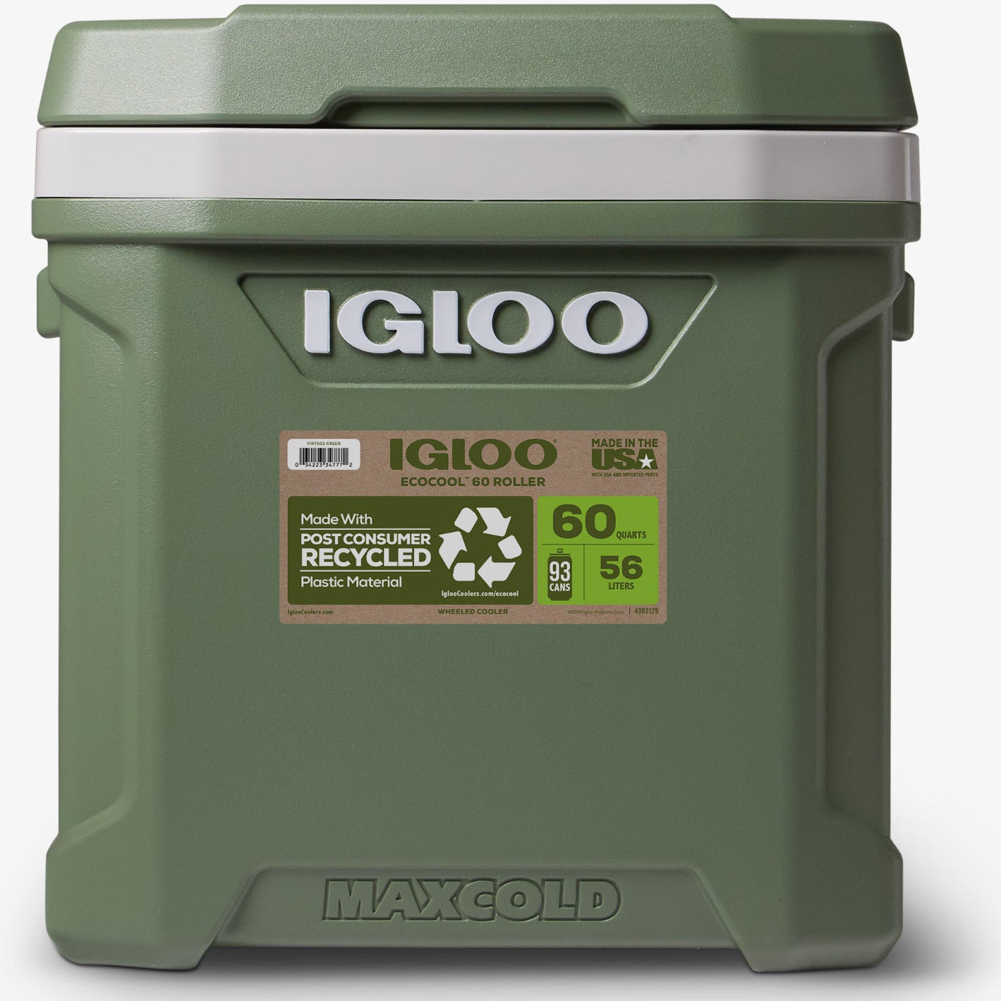 Lada frigorifica pasiva Igloo 60 QT tip troler cu roti, 58 litri, verde
