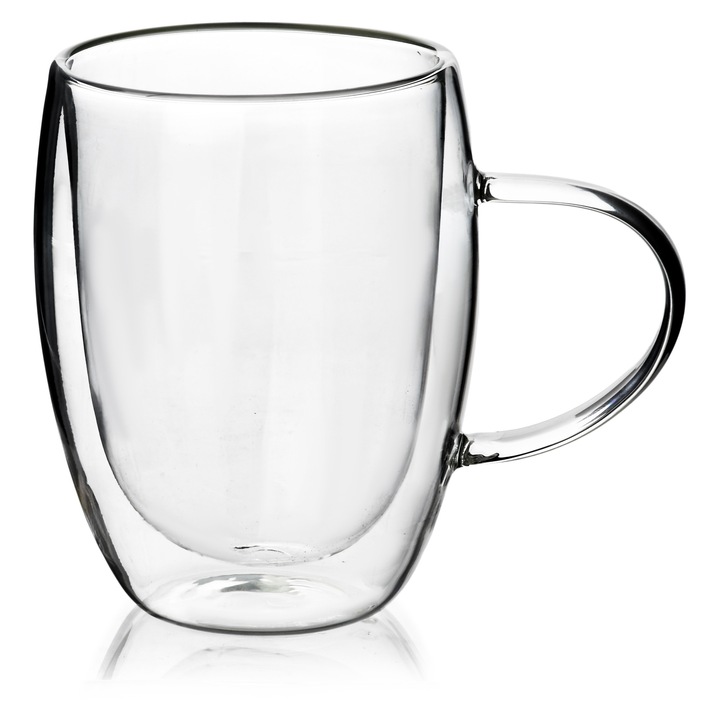 Cana Mondex PETER din sticla boro, 380ml, 8,2x5,4x12cm, design minimalist