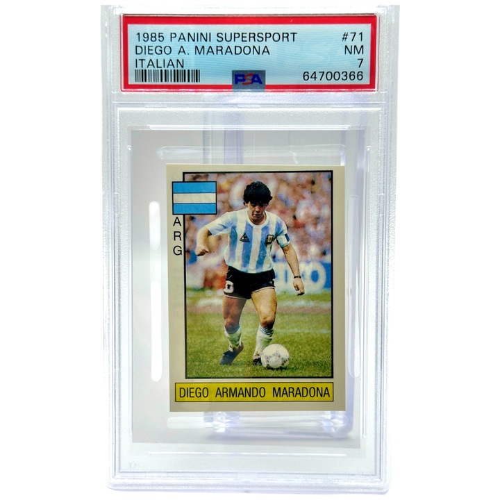 Cartonas de fotbal Panini Diego Maradona 1985 Panini Supersport Sticker Nr. 71 Argentina PSA 7