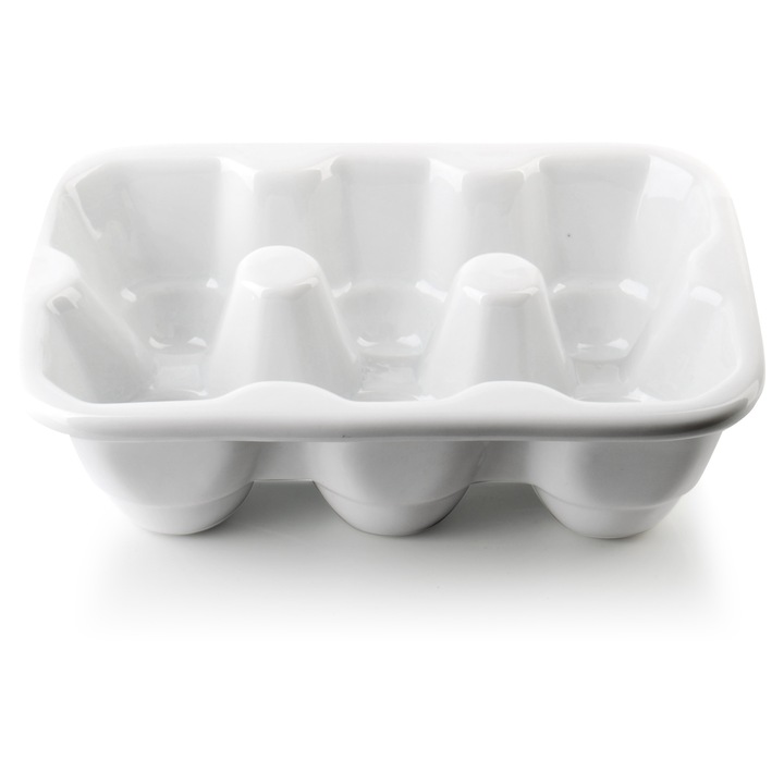 Farfurie pentru oua Mondex, 6 buc, 16,8x11,5x5cm, Portelan, Design simplu