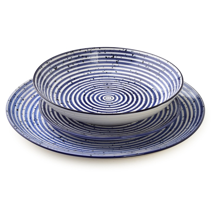 18-частов сервиз за хранене, Affekdesign, СИНИ РАИРАНИ, порцелан, 27x3см, 19x1.5см, 20x4см, 550мл