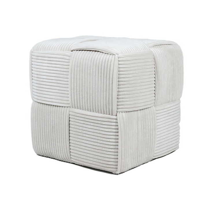 Puf cubic Mondex, 42,5x42,5x43cm, design minimalist alb