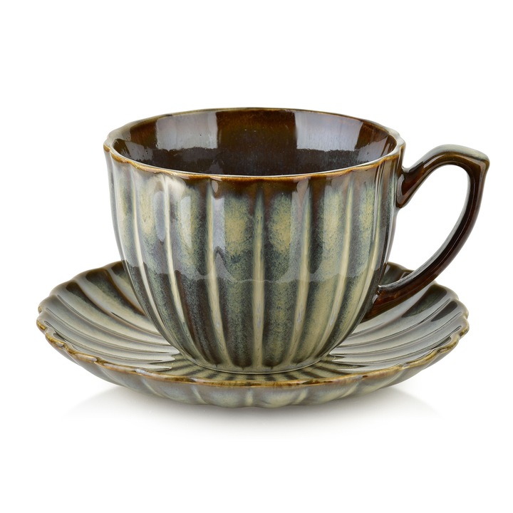 Cana cu farfurioara, Affekdesign By Mondex, EVIE GREEN, 300ml, 10x13x7,5cm, multicolor