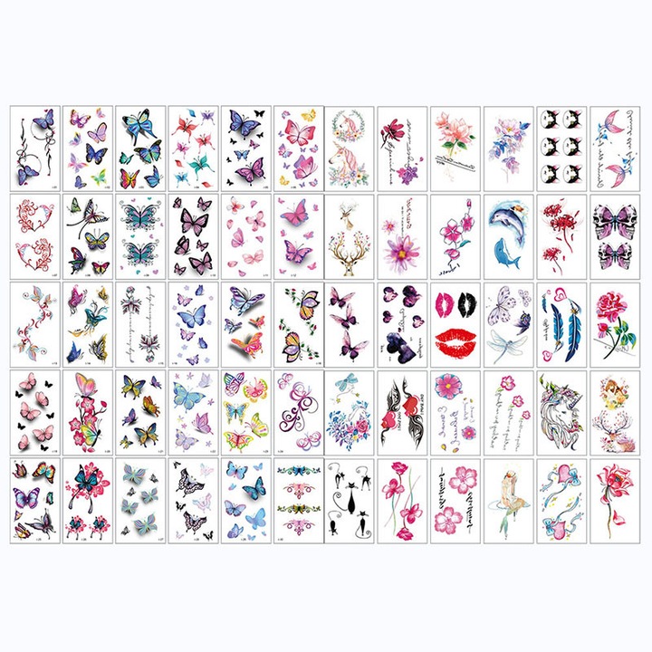 60 de coli de tatuaje temporare cu fluturi 3D pentru femei si fete, autocolante tatuaje false impermeabile, tatuaje temporare cu fluturi colorati pentru corp in bratari, benzi pentru spate, incheietura mainii si brat, multicolore