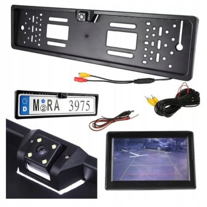 Camera de marsarier LED cu rama pentru placuta de inmatriculare, Pronett, 170° unghi de vedere, IP68, neagra