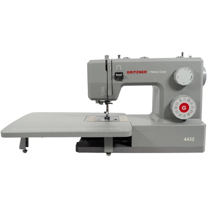 Шевна машина Gritzner Heavy Duty 4432, идеална за фини и дебели материали, деним, кожа, платно, 1100 бода/минута, 32 програми за шиене, регулируем конвейер