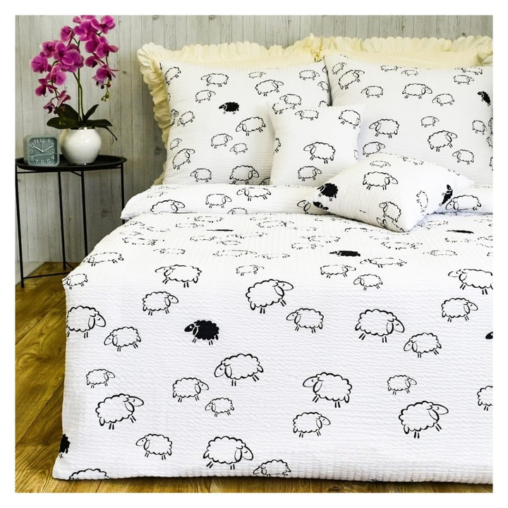 Set Lenjerie De Pat Dublu, Somn Adanc, Tip Material: Kora Lux, Tip Inchidere: Fermoar, Hipoalergenic, Certificat Oeko-Tex® Standard 100, 140 cm x 200 cm x 70 cm x 80 cm, Multicolor, 2 Piese