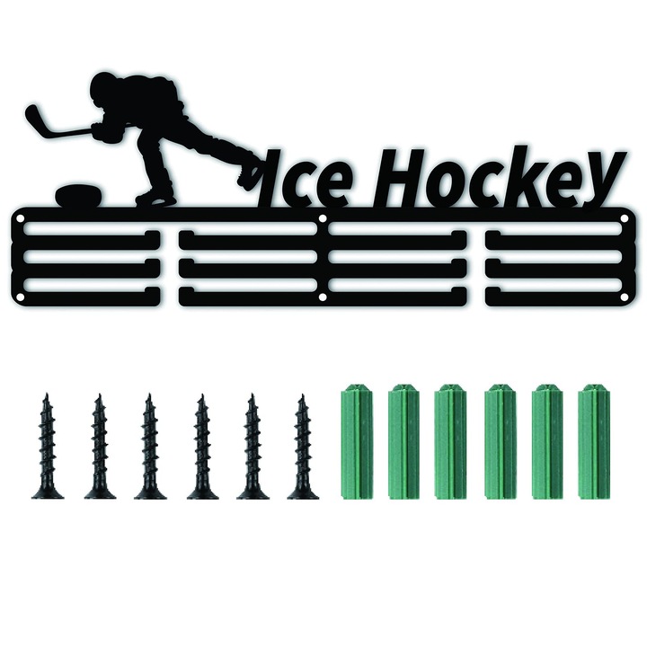 Suport pentru medalii, HOCKEY, 38x15.5 cm, metal, pentru aproximativ 20 medalii
