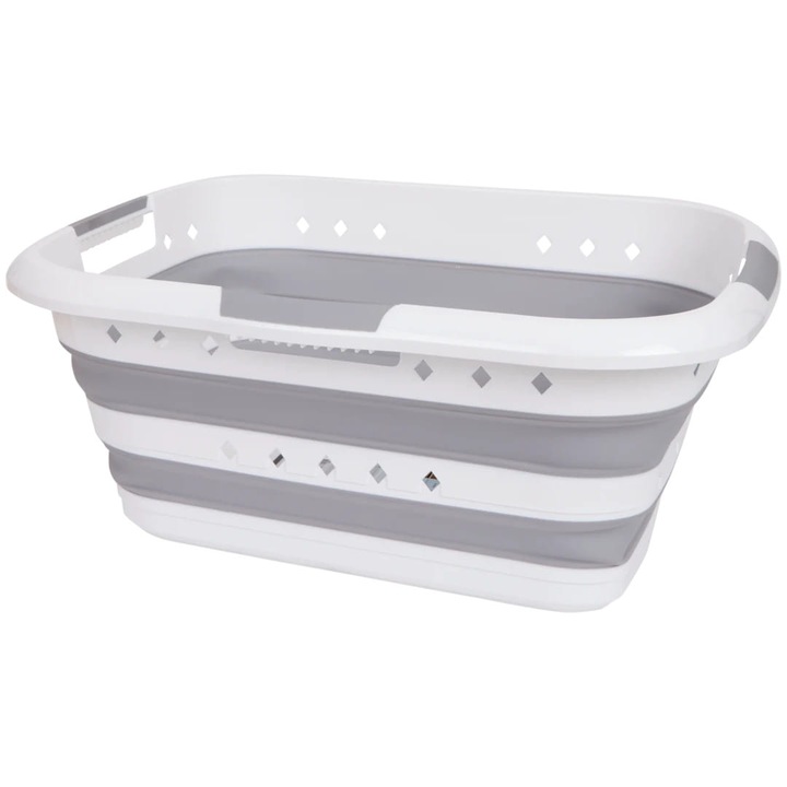 Cos pliabil pentru rufe, silicon, 45L, alb-gri, 7,5x45cm