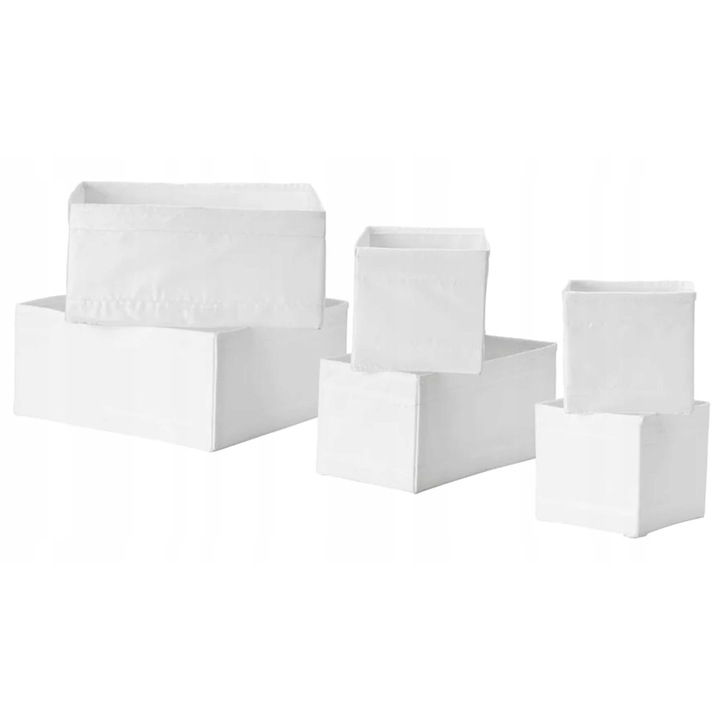 6 darabos IKEA SKUBB tárolódoboz szett, 14x14x13cm, fehér