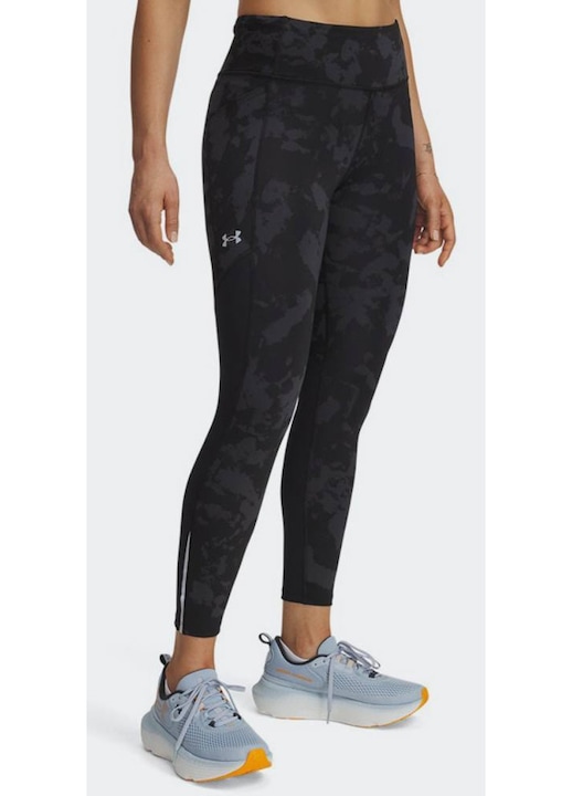 Under Armour, Colanti crop cu model camuflaj, pentru alergare Launch, Negru