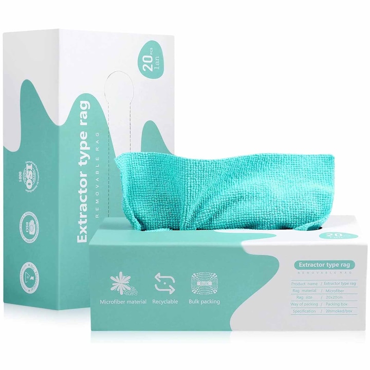 Lavete de curatat, SINBINTA, 20 buc, microfibra, absorbante, albastru, 20x20 cm