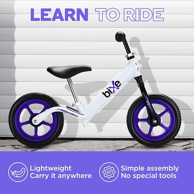 Bicicleta fara pedale Bixe, 12 inch, aluminiu, alb/mov, 2-5 ani