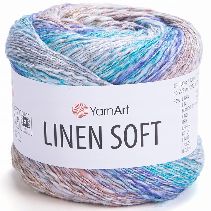 Garn YarnArt Linen Soft, 100 g, multicolor, 272 m, pentru bluze si rochii de vara