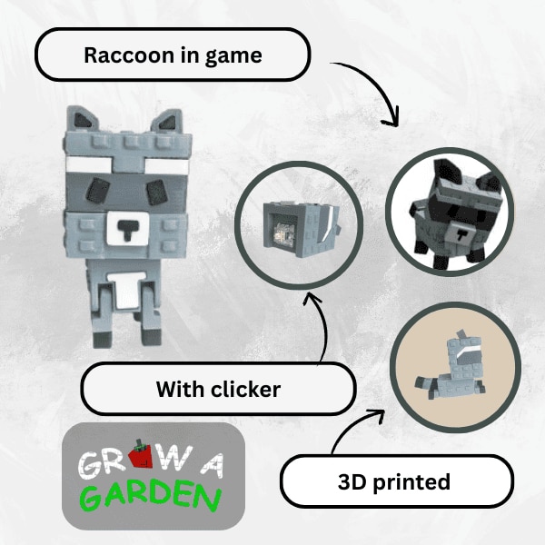 Figurina Raccoon, din Grow a Garden, fidget clicker, Roblox