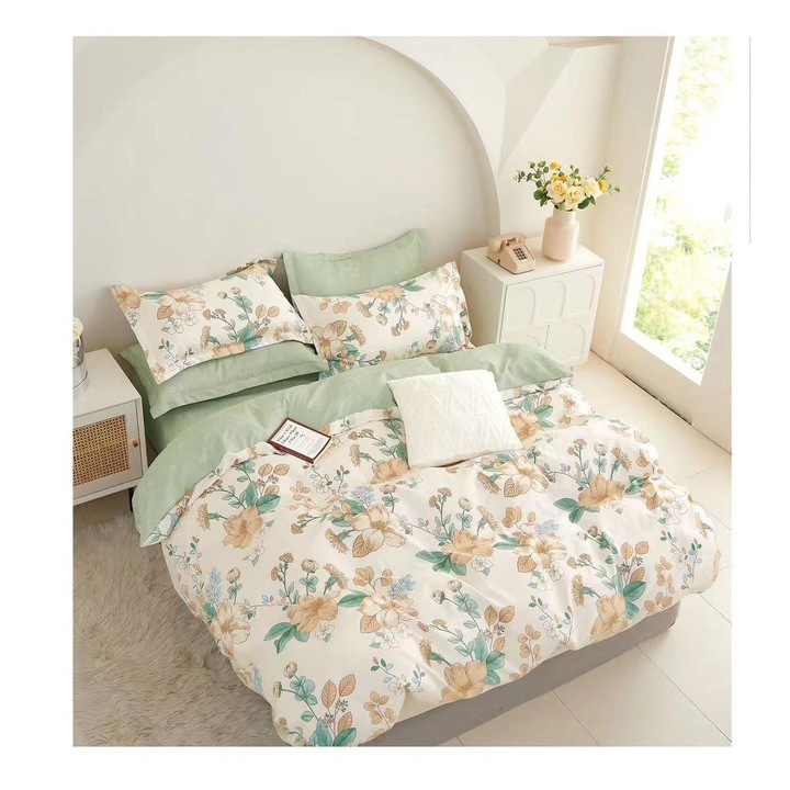 Lenjerie de pat, F4, Finet cu elastic, Green Boem, 140x200cm