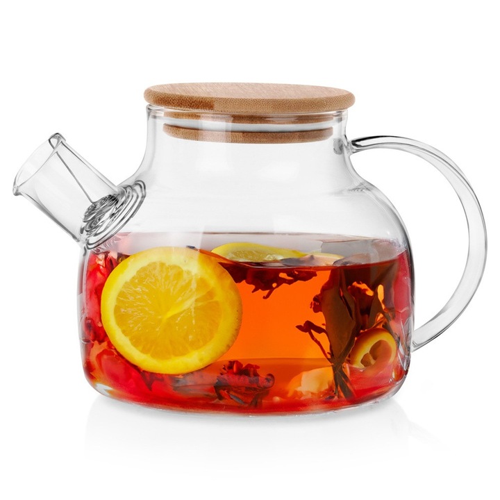 Cafetiere Si Ceainic, Vilde, 1 L, 20x13.5x13 cm, Sticla, Filtru Din Otel Inoxidabil, Transparent, Capac Din Lemn De Bambus, Rezistenta La Temperaturi De La -20°C La +150°C