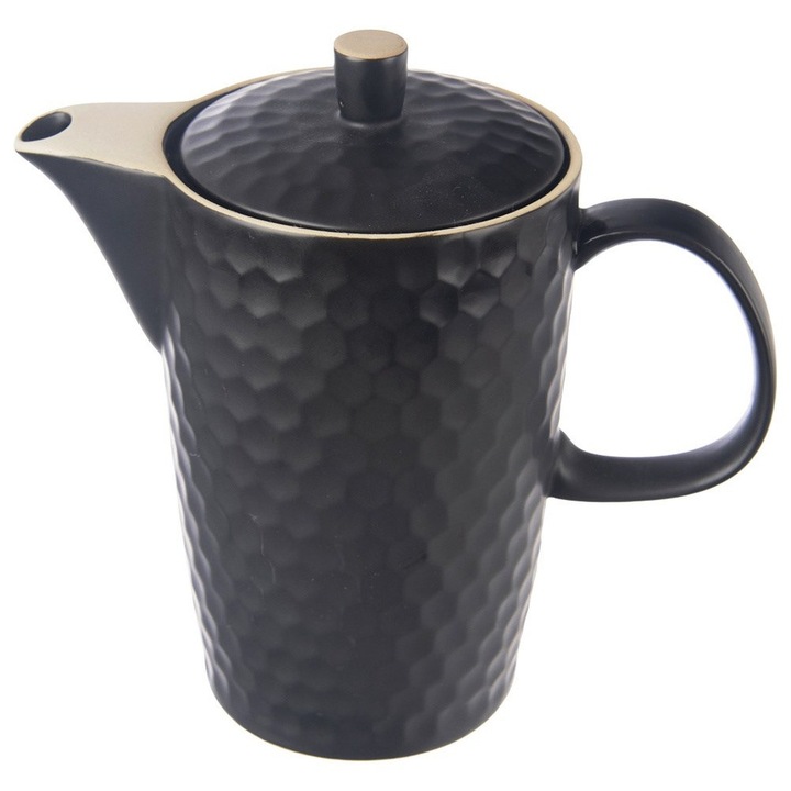 Vilde kerámia teáskanna/kávéfőző, fedővel, texturált felülettel, fekete, 1,3 L