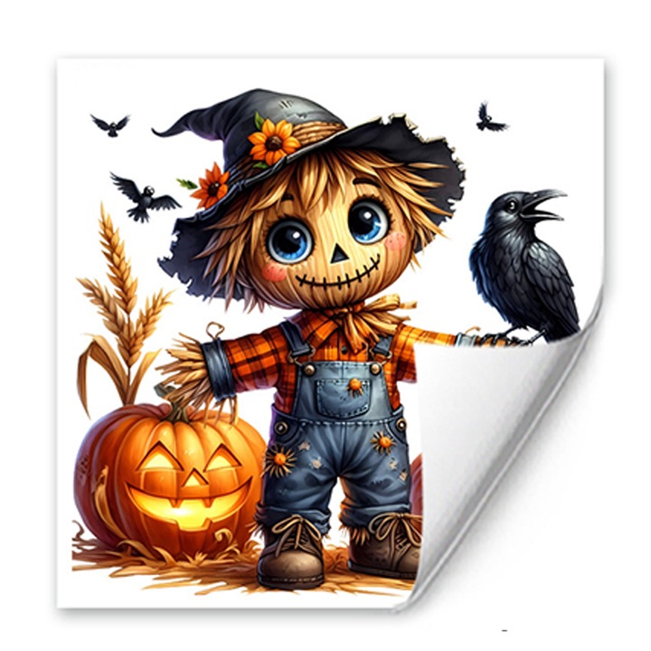 Feicaeesa® Dekorációs Matrica, Halloween Elemek, Madárijesztő, Öntapadós, Ablakra, 30x30cm