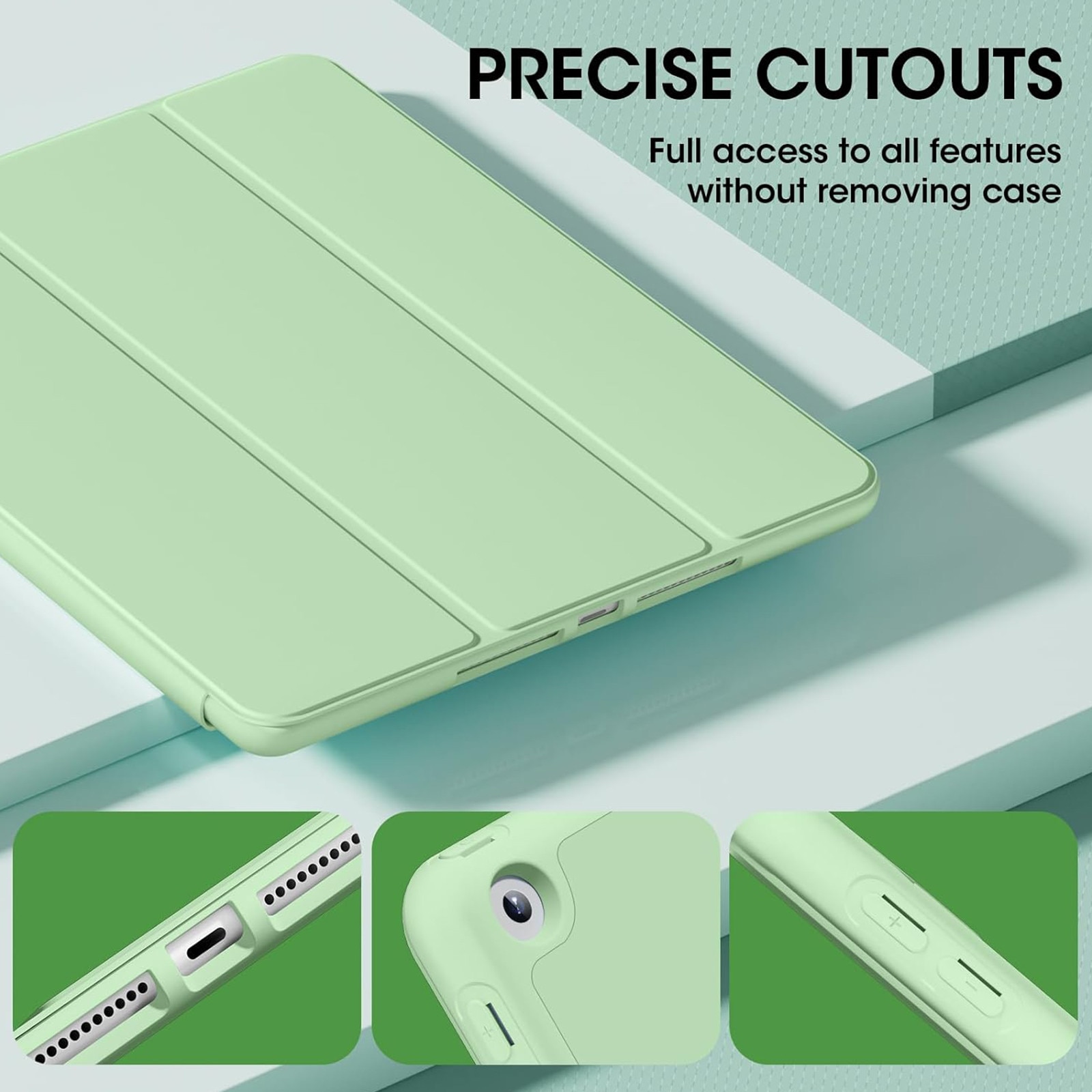 Husa tableta AYSTOAYS®, Compatibil cu iPad 9th 10.2'', 9th/8th/7th, functie de trezire/dormire, u suport pentru stilou, husa inteligenta cu suport pliabil in trei, Verde deschis