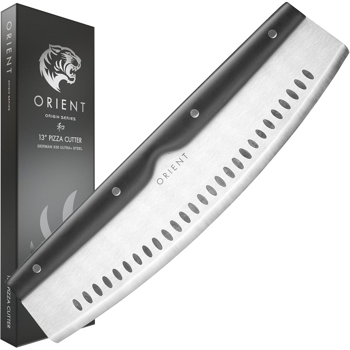 Pizza vágó, Orient, Carbon Series, 34 cm, rozsdamentes acél, Ergo Grip nyél, pengevédelem, fekete