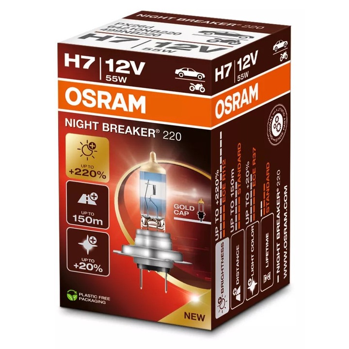 Bec Osram, H7, intrerupator de noapte, pana la 220%, 55W, 12V