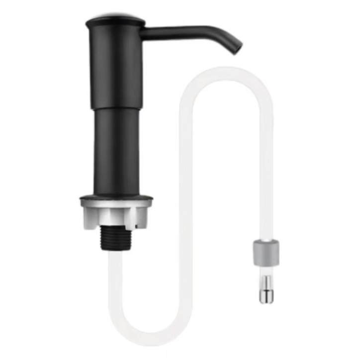 Dozator de sapun pentru chiuveta, cu furtun de silicon de 100 cm, Pentru Sapun, Detergent, Otel inoxidabil/Polietilena, Negru