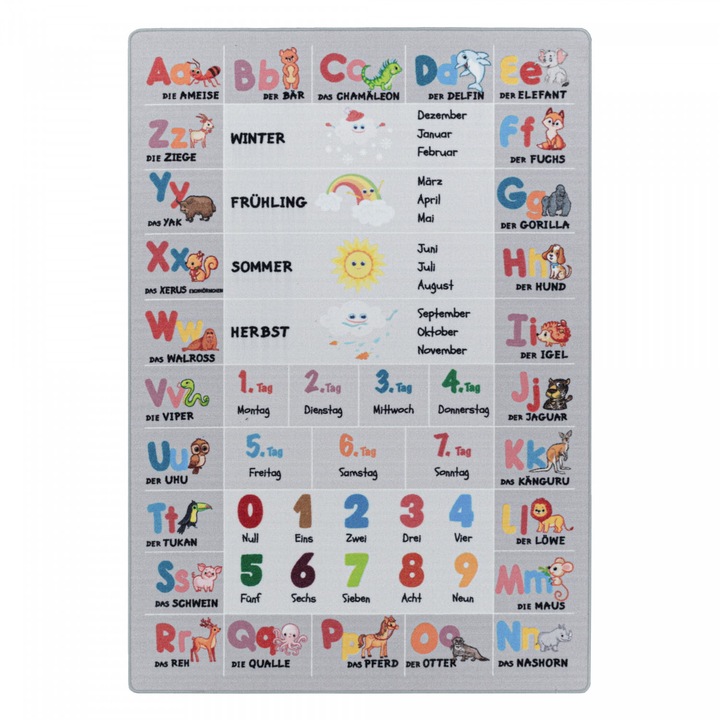 Covor Pentru Copii, Ayyildyz, Play, 100 x 150 Cm, Grund, Poliamida, Certificat Oeko Tex Standrd 118, Fir De 0.5 Cm, 1200 g/m2, Rectangular, Anti-Derapant, Gri/Multicolor