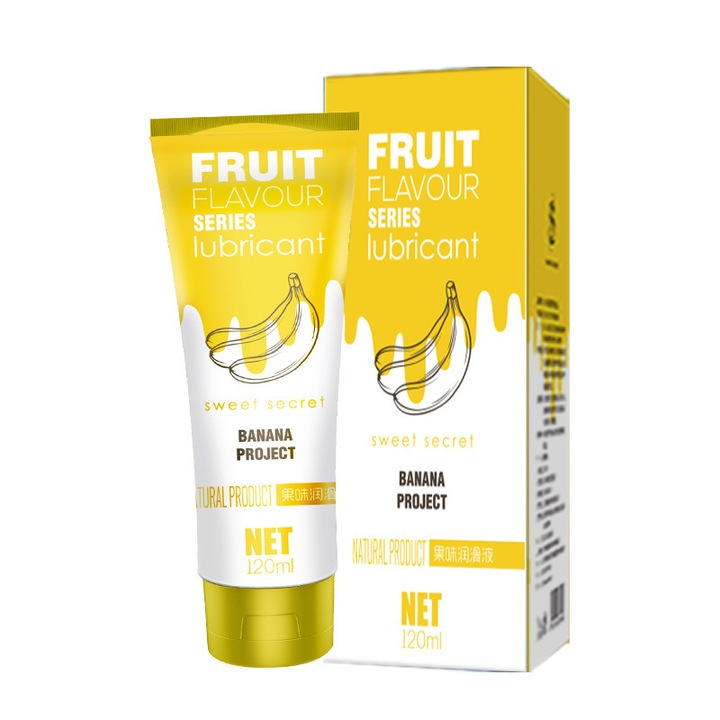 Lubrifiant pe baza de apa 120ml - Comestibil, Aroma de Banana | Pentru Sex Oral, Masturbare, Jocuri Preliminare | Usor de Spalat, Fara Urma, PH Echilibrat