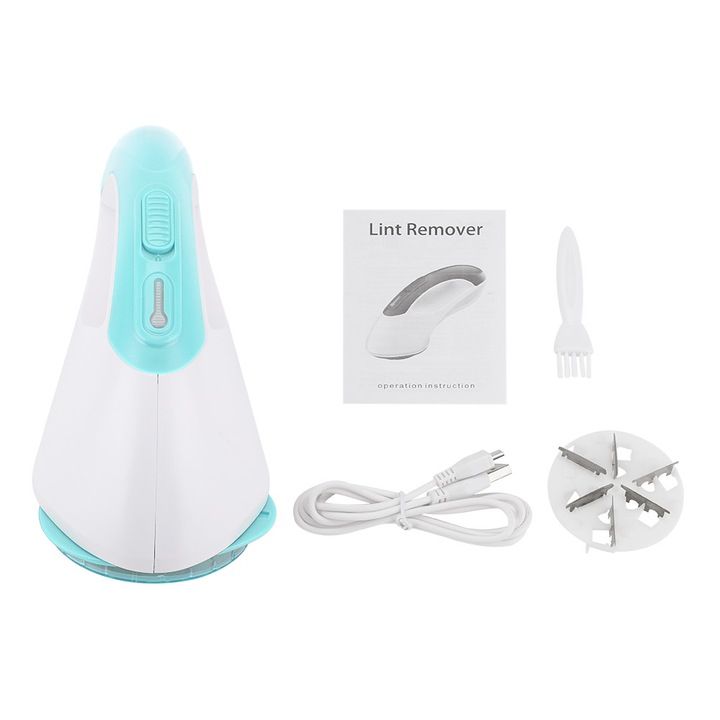 Aparat electric de indepartat scame, USB reincarcabil, mic, puternic, pentru toate tipurile de tesaturi, Alb / Albastru