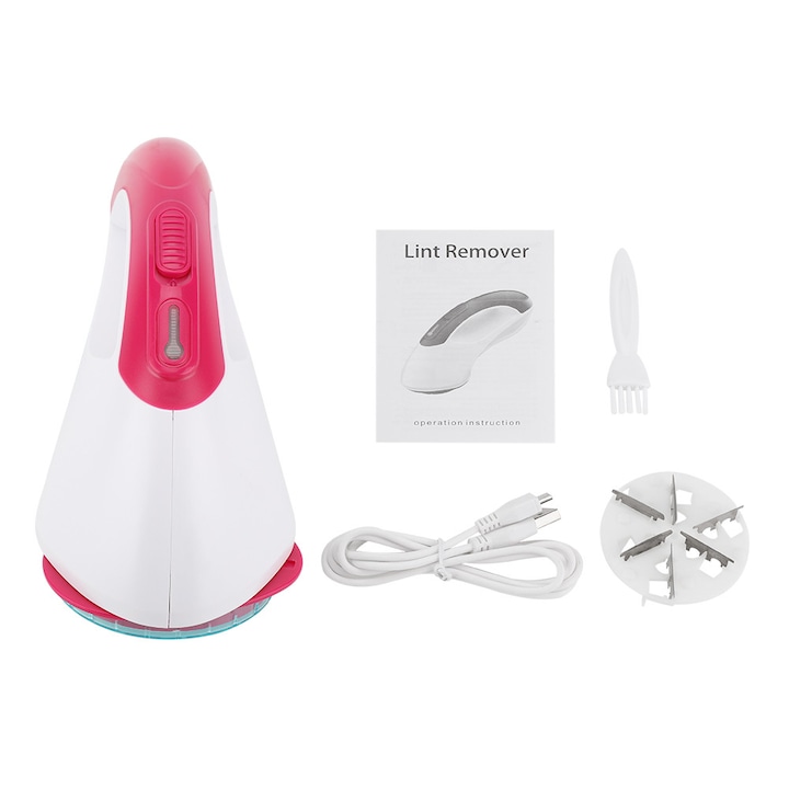 Aparat portabil de indepartat scame electric USB, design compact, 6 lame, albastru deschis