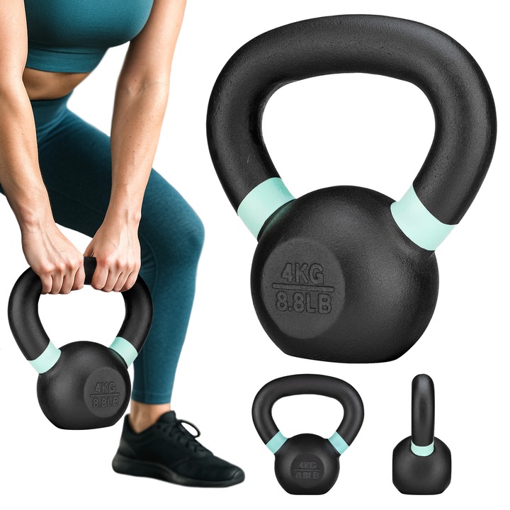 Kettlebell, 4kg, Gymtek, compacta, pentru antrenamente acasa si in aer liber