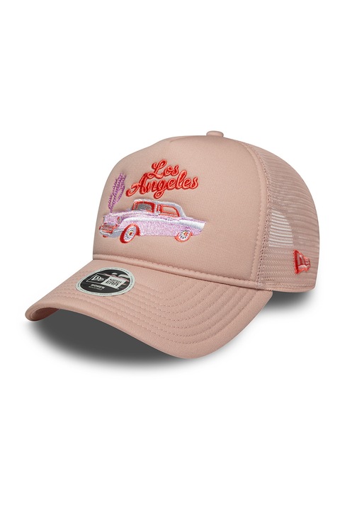 New Era, Sapca trucker cu imprimeu brodat, Rosu, Fucsia, Roz prafuit, 55-61 CM