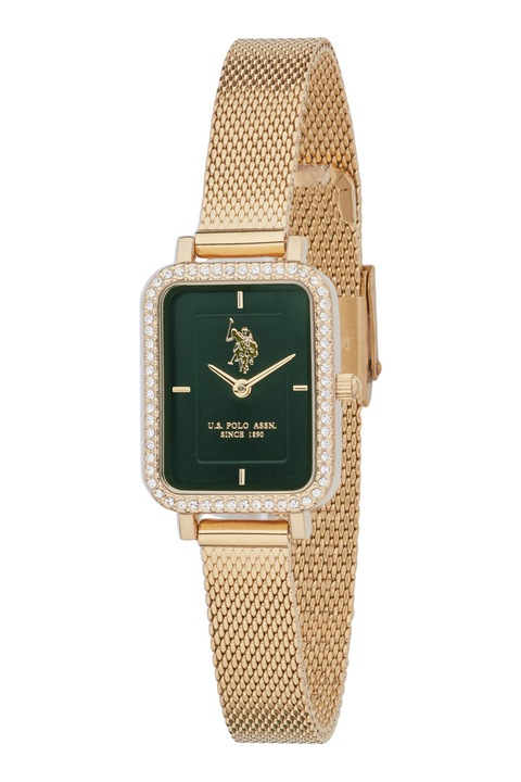 U.S. Polo Assn., Ceas dreptunghiular cu curea din plasa, Auriu