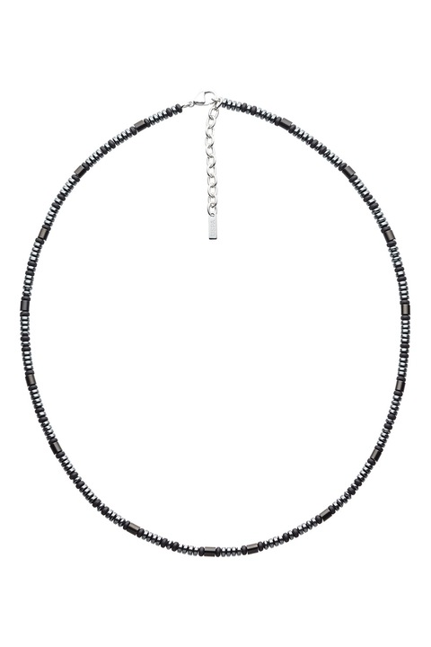 U.S. Polo Assn., Colier din otel inoxidabil cu pietre de hematit, Negru, Argintiu