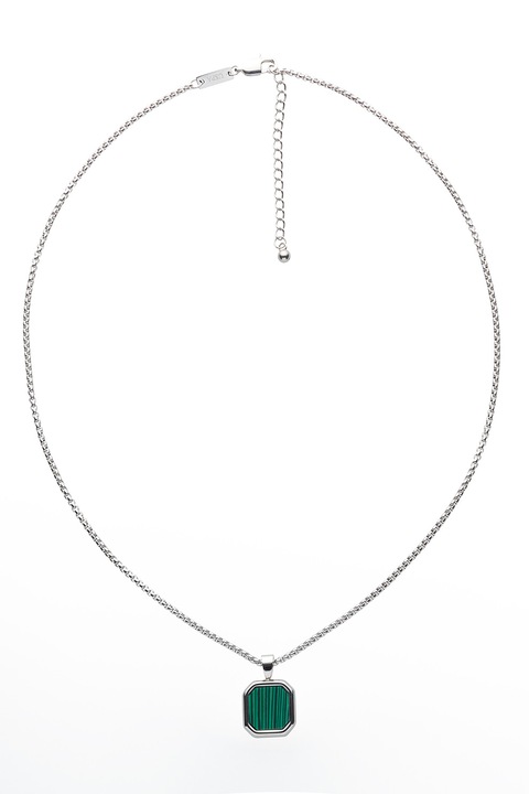 U.S. Polo Assn., Rozsdamentes acél nyaklánc cirkóniás medállal, Angolzöld, Ezüstszín