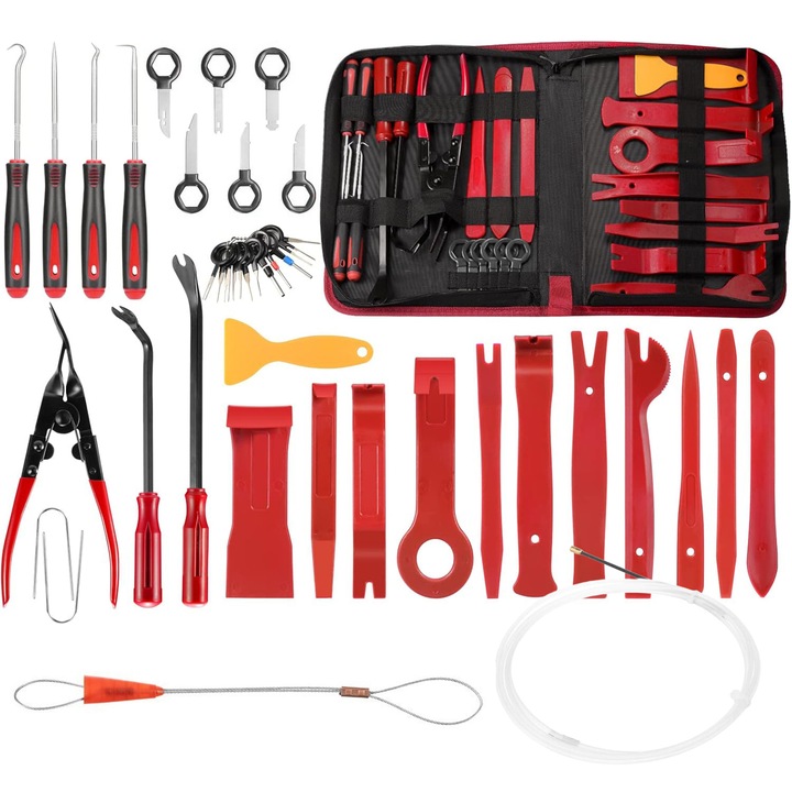 Set 39 Unelte Demontare Auto – Tapiterie, Cleme, Panouri, Radio, Pini – Leviere Plastic Si Otel, Etui Cu Fermuar