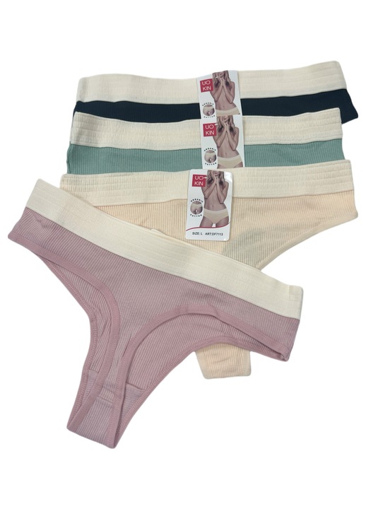 Комплект от 4 чифта дамски бикини, UOKIN, Танга, Памук/Еластан, Безшевни, Многоцветни, Многоцветен