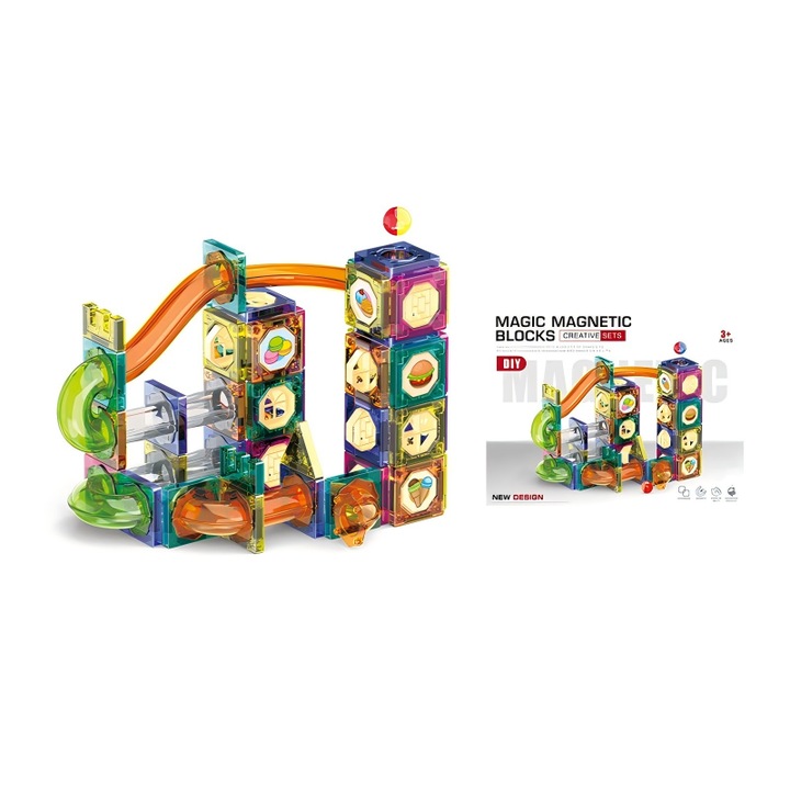 Jucarie de constructie cu bila magnetica, contine 95 de blocuri de constructie, blocuri de constructie mici pentru asamblare