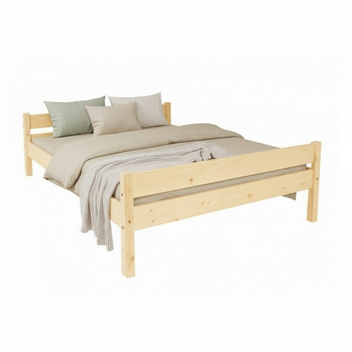 Pat matrimonial Sally, Transilvan, Lemn Masiv, Model 2/2, 120x200 cm, Lacuit