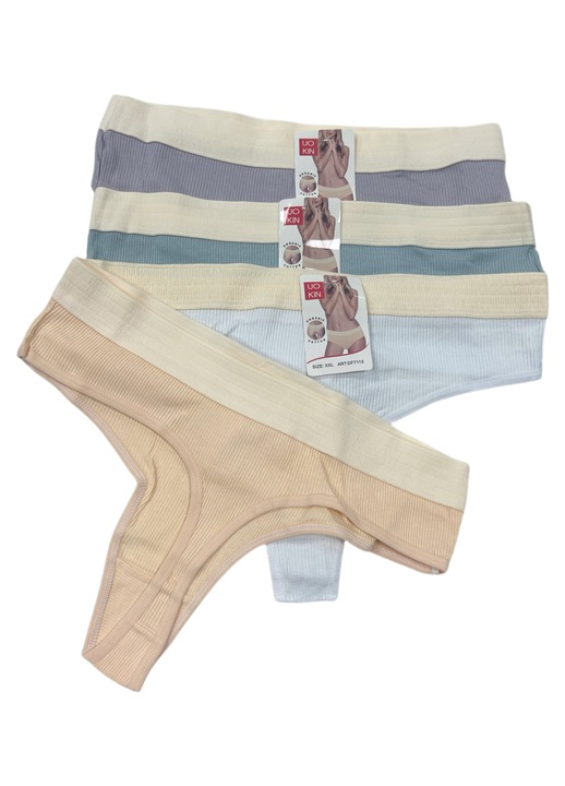 Комплект от 4 чифта дамски бикини, UOKIN, Прашки, Памук/Еластан, Безшевни, Многоцветни, 2XL