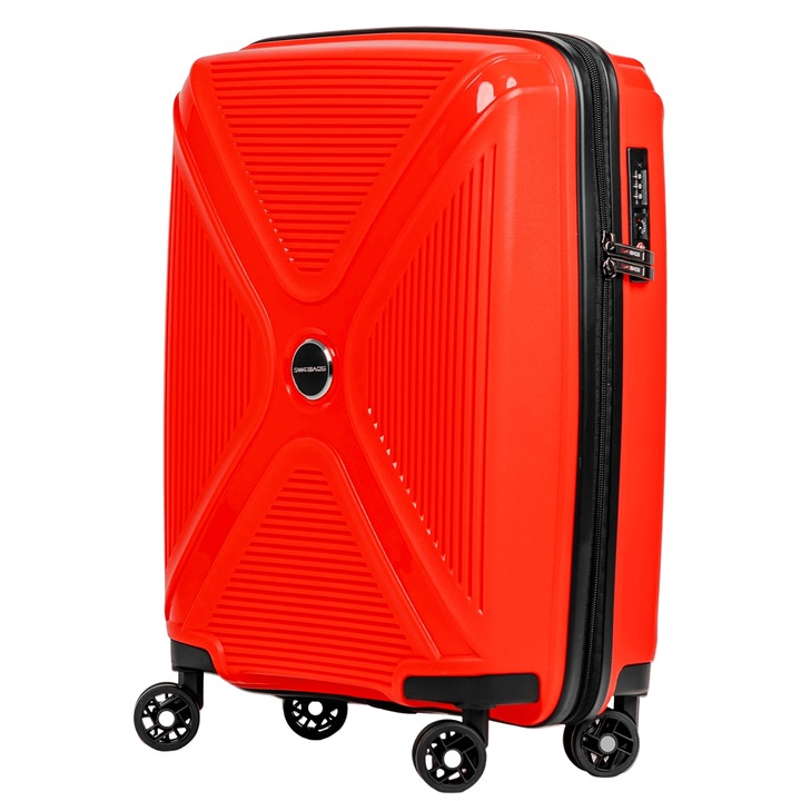 Valiza, Swissbags, 67 x 30 x 45 cm, Rosu, Cross-Box, Material Polipropilen, greutate 3, 2 kg, Incuietoare Cu Cod Tsa, Doua Compartimente Cu Buzunare Cu Fermoar, Ideala Pentru Calatorii, Cabina, Rezistenta la Zgarieturi, Maner Telescopic